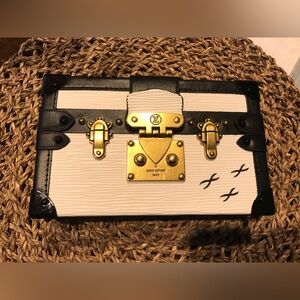 Designer White and Black Petite Malle Trunk Clutch